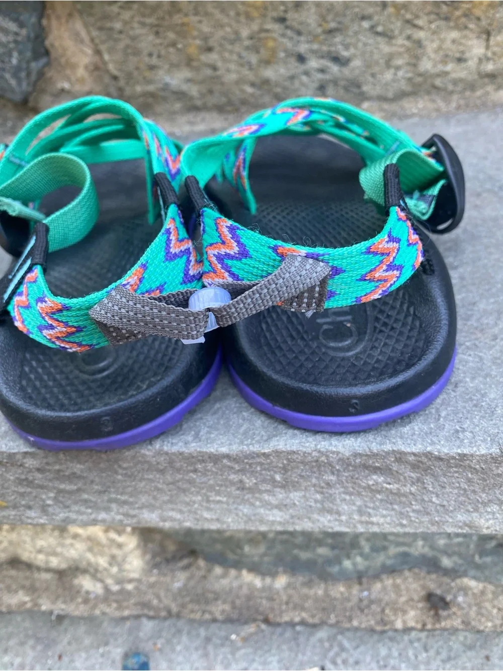Chaco Kids Size 3 Teal Purple Black Strappy Sandals